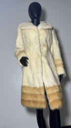 Luxury Genuine Mink Fur Coat for Women | Real Mink Fur Long Coat | Cream & Golden Beige Two Tone Mink Coat | Elegant Winter Outerwear