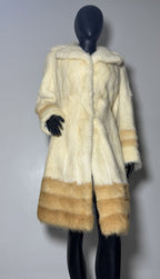 Luxury Genuine Mink Fur Coat for Women | Real Mink Fur Long Coat | Cream & Golden Beige Two Tone Mink Coat | Elegant Winter Outerwear