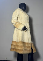 Luxury Genuine Mink Fur Coat for Women | Real Mink Fur Long Coat | Cream & Golden Beige Two Tone Mink Coat | Elegant Winter Outerwear