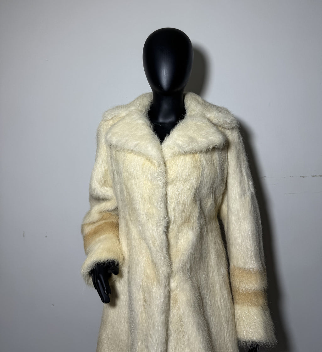 Luxury Genuine Mink Fur Coat for Women | Real Mink Fur Long Coat | Cream & Golden Beige Two Tone Mink Coat | Elegant Winter Outerwear