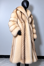 Luxury Genuine Fox Fur Coat for Women | Real Fox Fur Long Maxi Coat | Natural Golden Beige Fur Jacket | Elegant Winter Outerwear