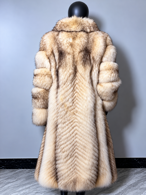 Luxury Genuine Fox Fur Coat for Women | Real Fox Fur Long Maxi Coat | Natural Golden Beige Fur Jacket | Elegant Winter Outerwear