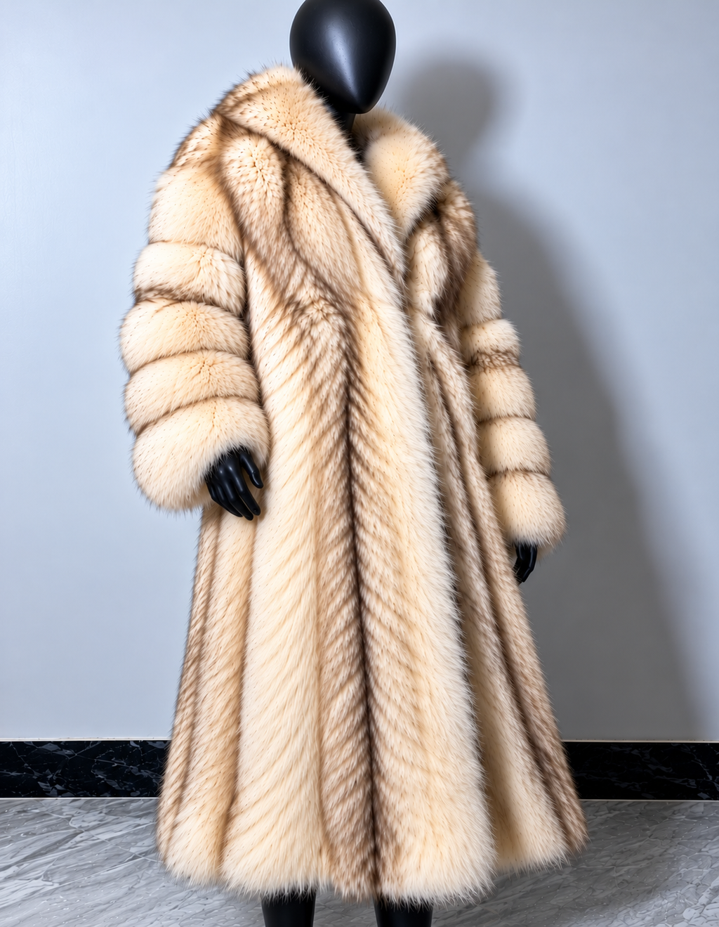 Luxury Genuine Fox Fur Coat for Women | Real Fox Fur Long Maxi Coat | Natural Golden Beige Fur Jacket | Elegant Winter Outerwear
